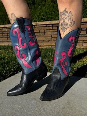 Nine West Blue, Pink and black Western Boots